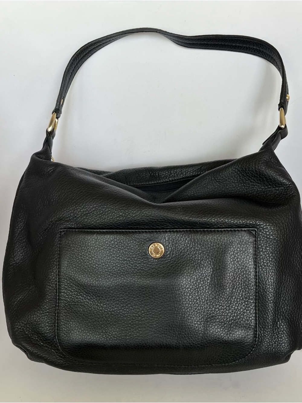 TALBOTS Genuine Leather Large Black Tote Bag Zip Top Internal Pockets